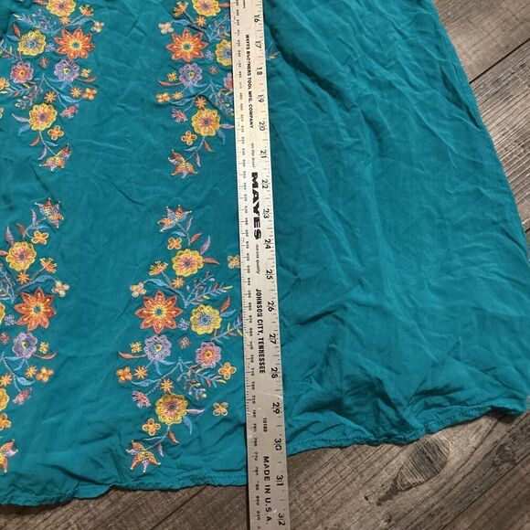Savanna Jane Boho Dress Teal Embroidered Sleeveless Dress Size M - Picture 4 of 8